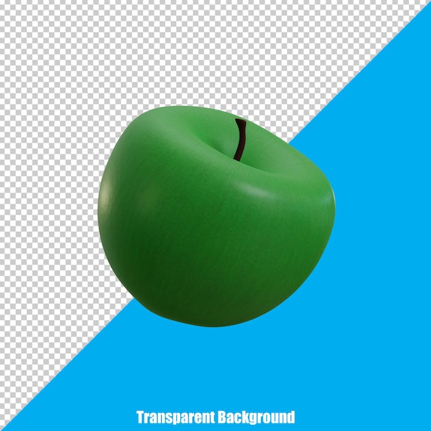 3d stylized realistic green apple on transparent background