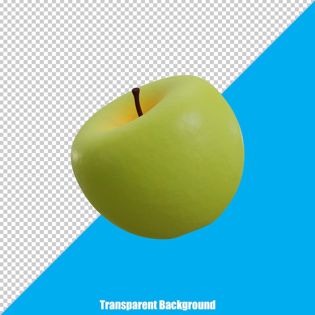 3D Stylized realistic green apple on transparent background