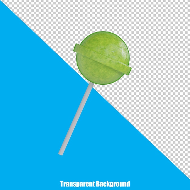 3d stylized realistic green lollipop on transparent background