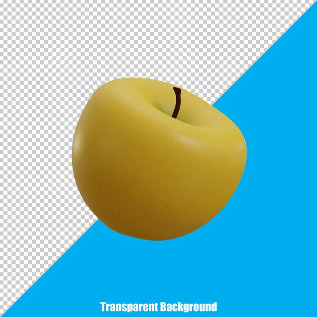 3d stylized realistic yellow apple on transparent background