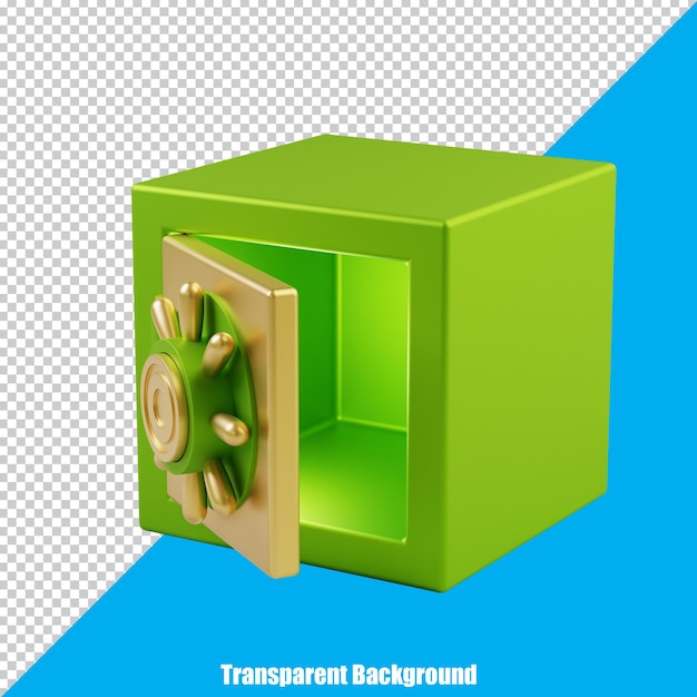 3d stylized safe box on transparent background