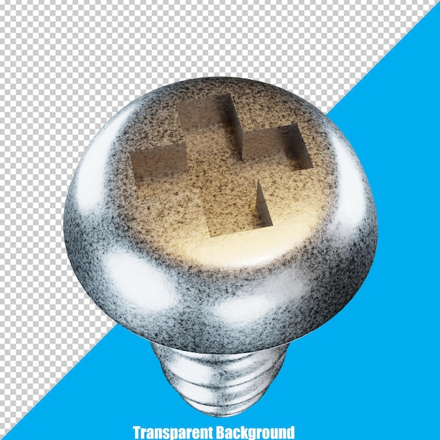 PSD 3d stylized stainless steel screw on transparent background