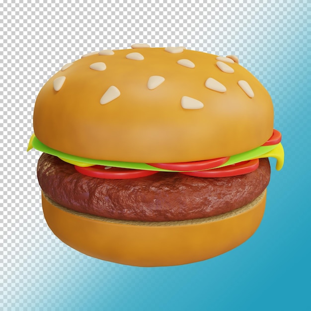 3d Stylizowany Pyszny Burger Serowy Na Przezroczystym Tle