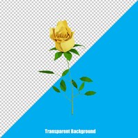 3d stylizowany żółty kwiat róży na przezroczystym tle