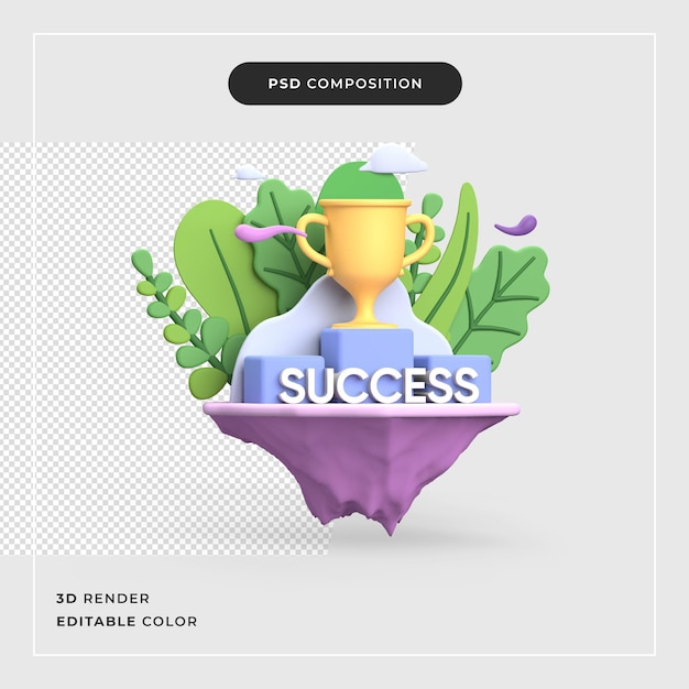 PSD 3d success concept with trophy