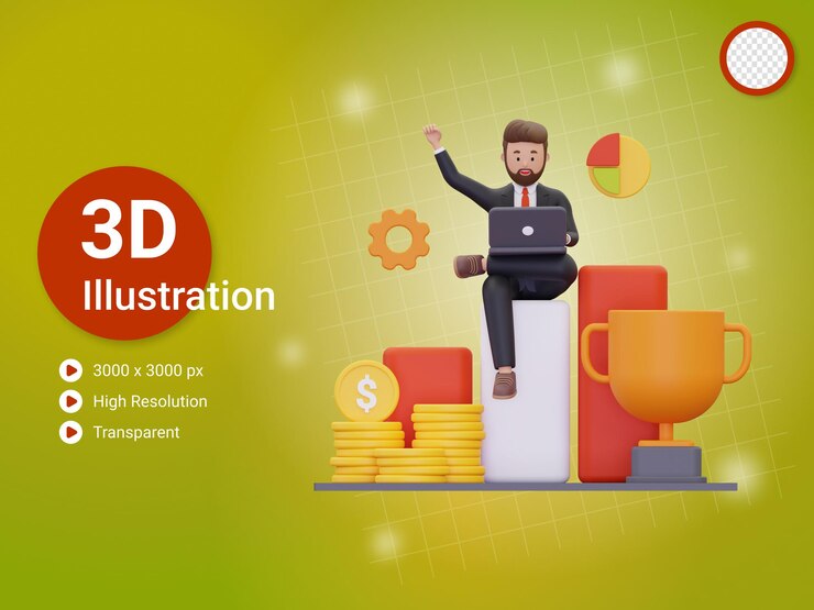 3d Успешный бизнесмен празднует победу