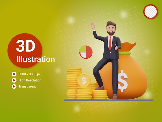 3d Successful investor gaining profit