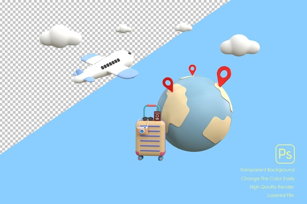 3d Suitcase camera with airplane travel concept