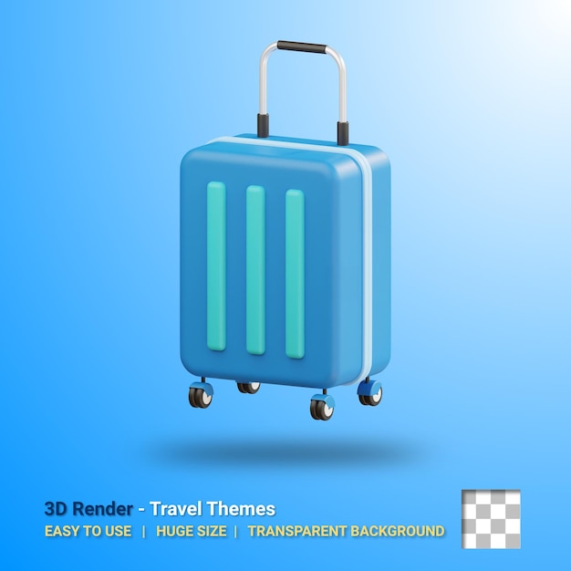 PSD 3d suitcase illustration with transparent background