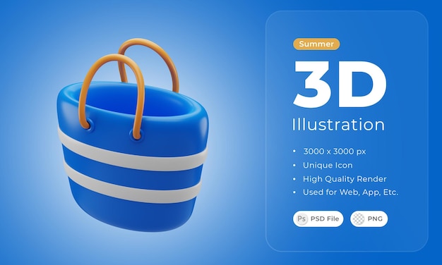 3d summer beach bag icon illustration