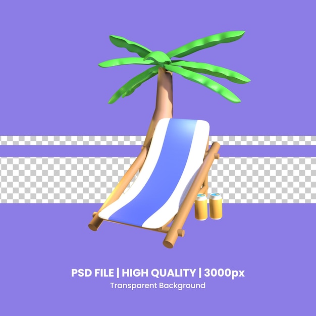 3D summer beach chair icon rendered isolated on the purple background