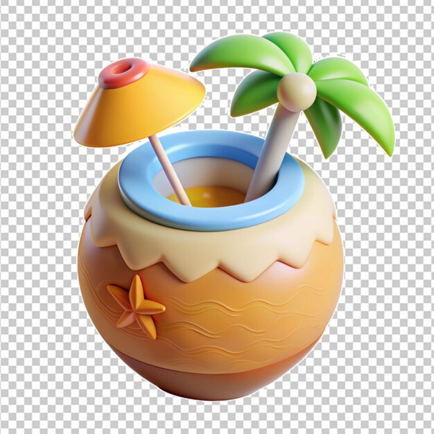 PSD 3d summer coconut transparent background