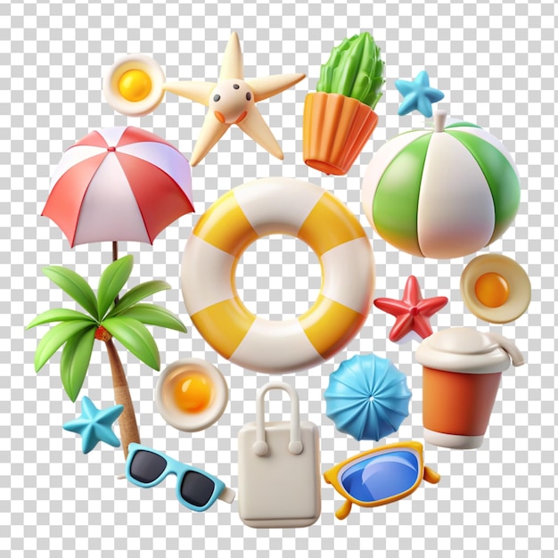 3d summer elements isolated on transparent background