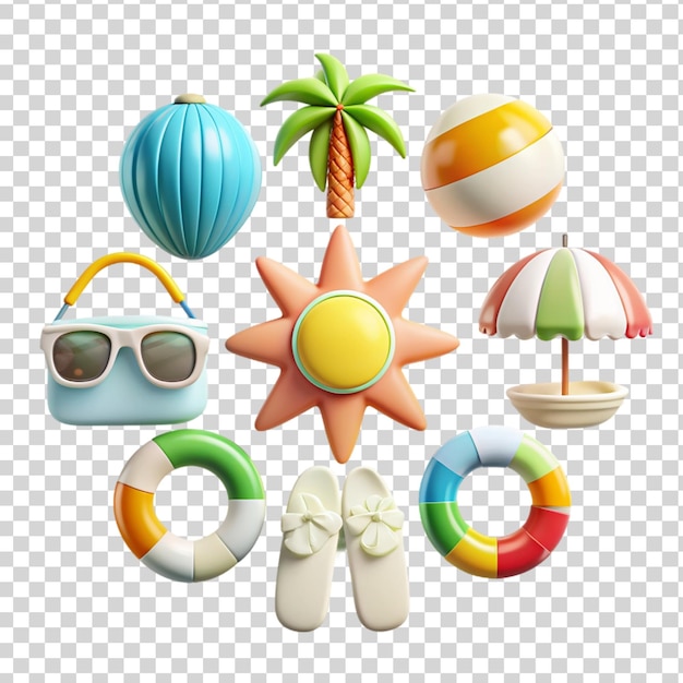 PSD 3d summer elements isolated on transparent background