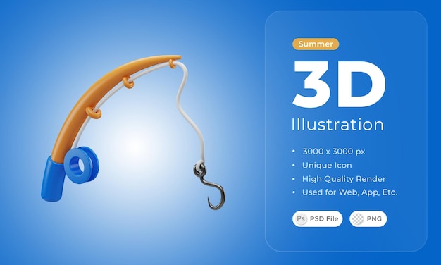 3d summer fishing icon illustration