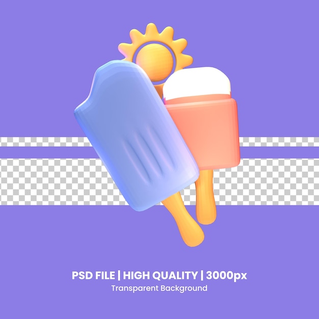 3d summer ice cream icon rendered isolated on the purple background