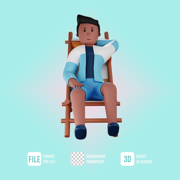 PSD 3d summer male character sitting relaxed