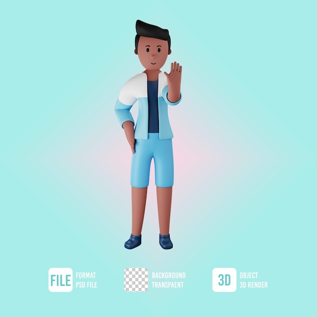 PSD 3d summer male character stop pose