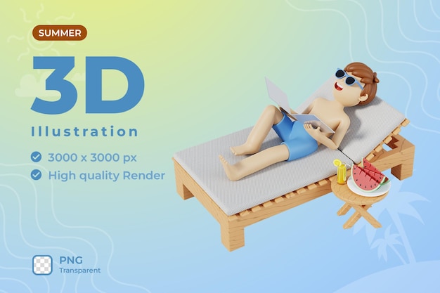 PSD 3d summer man illustration relaxing
