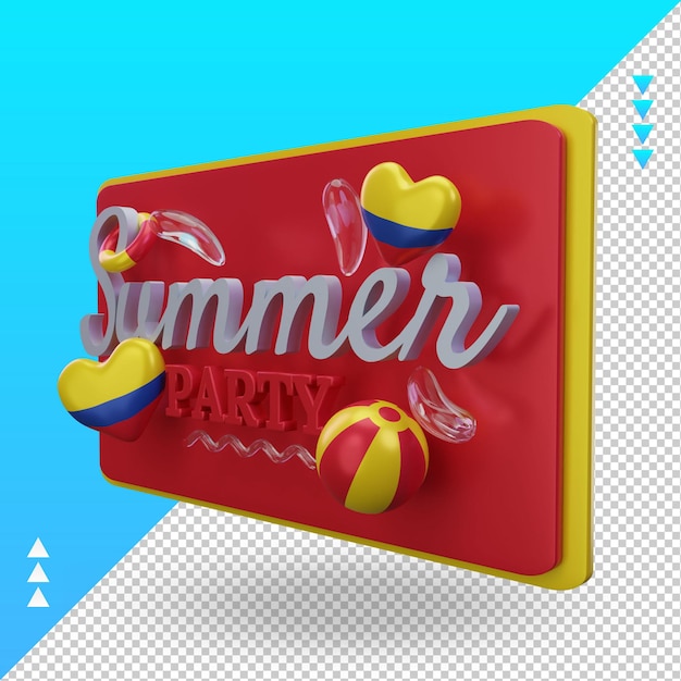 PSD 3d summer party day love colombia flag rendering right view