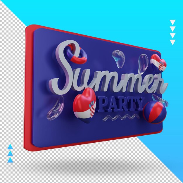 3d summer party day love croatia flag rendering left view