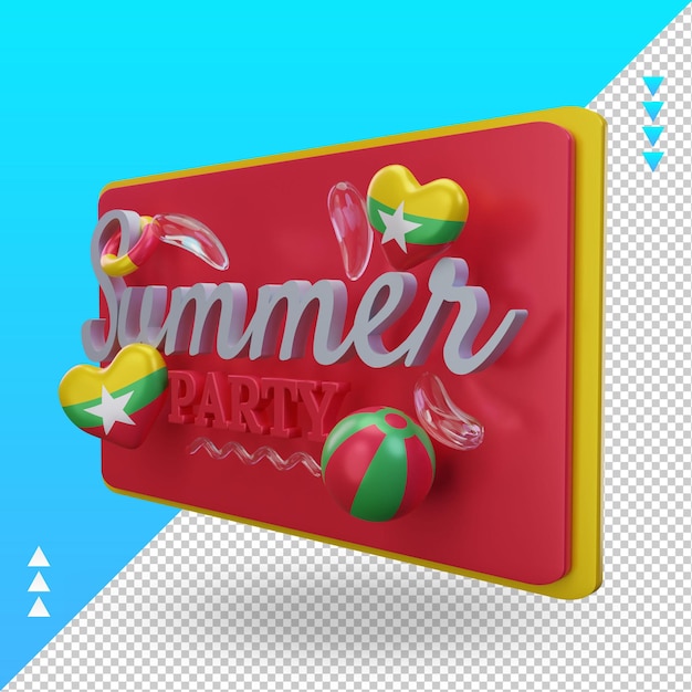 3d Summer Party Day Love Flaga Birmy Renderująca Prawy Widok