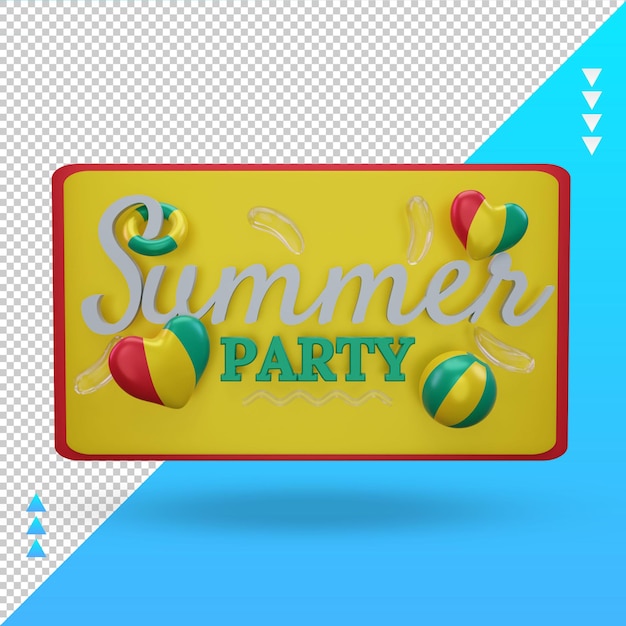 3d Summer Party Day Love Flaga Gwinei Bissau Renderująca Widok Z Przodu