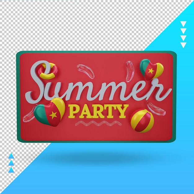 3d Summer Party Day Love Flaga Kamerunu Renderująca Widok Z Przodu