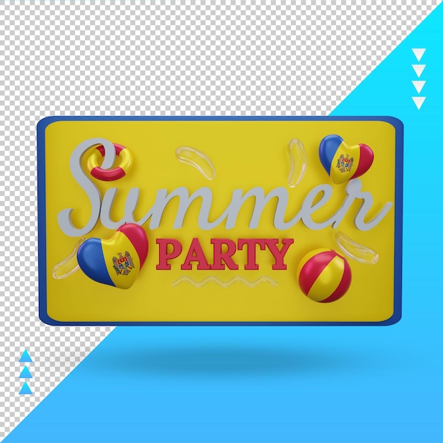 3d Summer Party Day Love Flaga Mołdawii Renderująca Widok Z Przodu