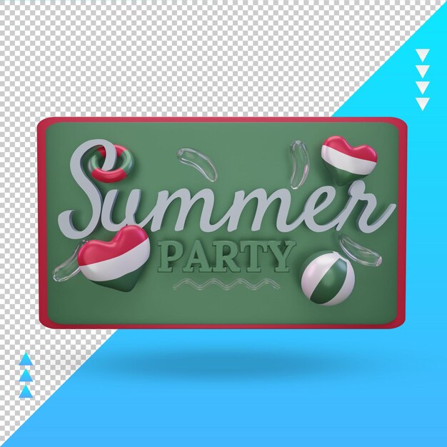 PSD 3d summer party day love ungheria bandiera rendering vista frontale