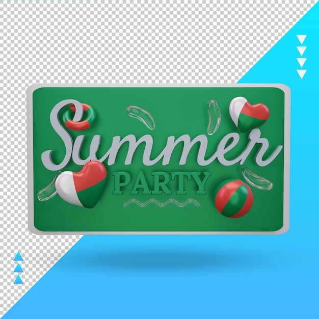 PSD 3d summer party day love madagascar flag rendering front view