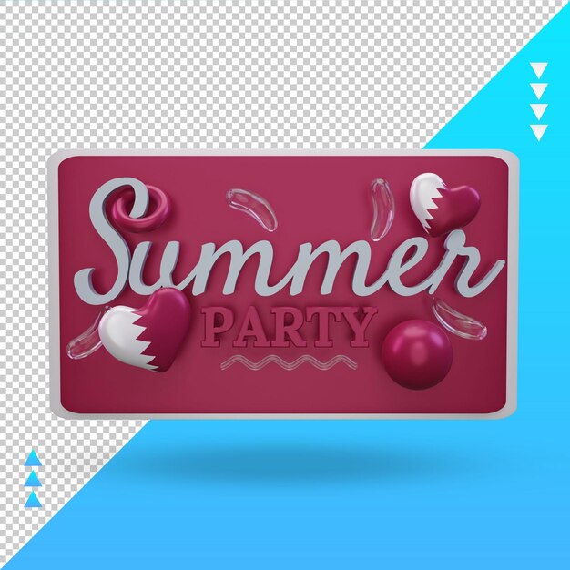 PSD 3d summer party day love qatar flag rendering front view