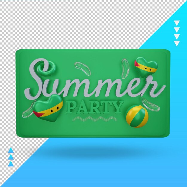 PSD 3d summer party day love sao tome e principe bandiera rendering vista frontale