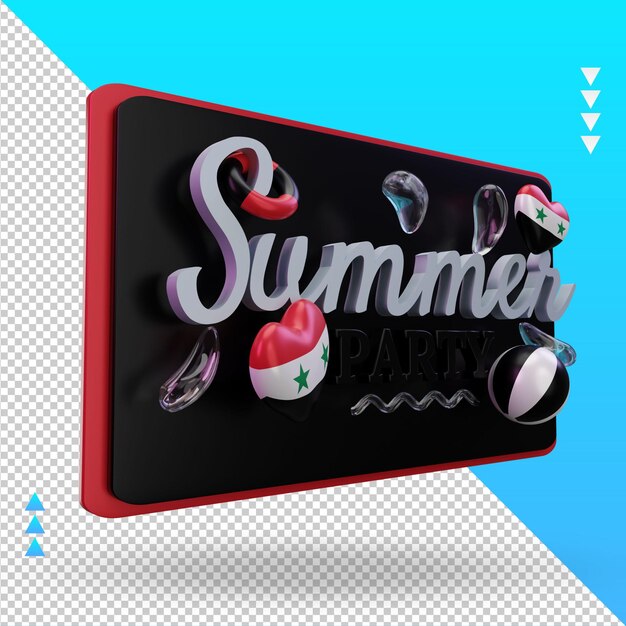 PSD 3d summer party day love syria flag rendering left view