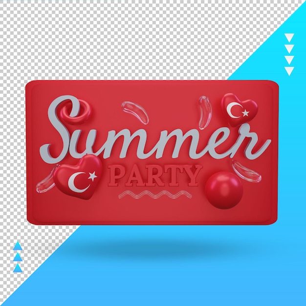 PSD 3d summer party day love turchia bandiera rendering vista frontale