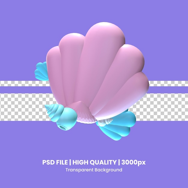 3D summer shell icon rendered isolated on the purple background