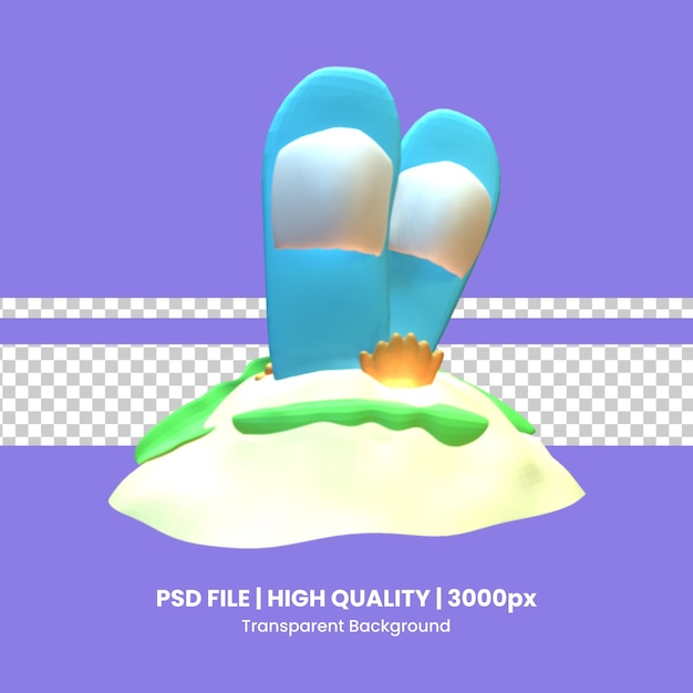 PSD 3d summer slipper icon rendered isolated on the purple background