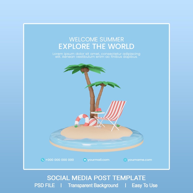 3d summer social media post template