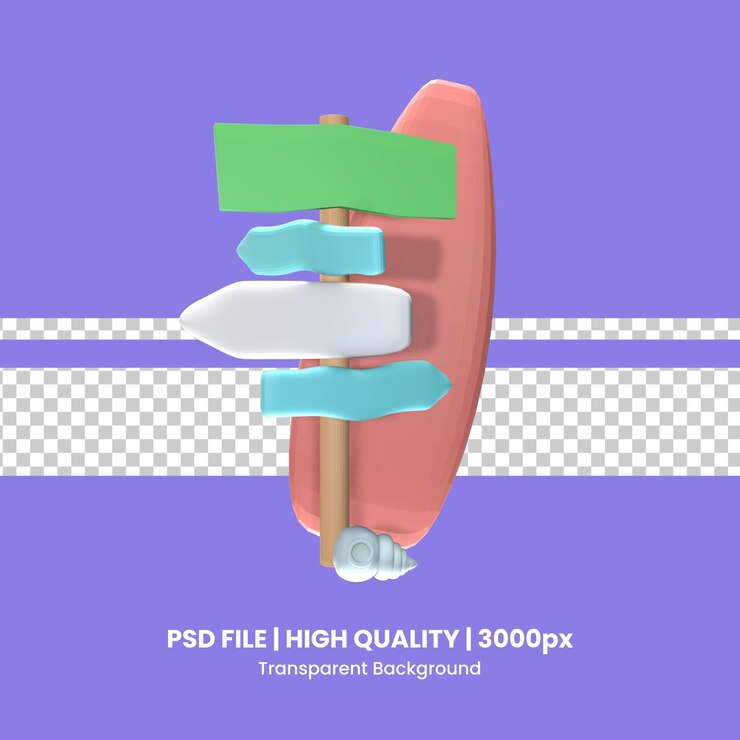 PSD 3d summer surfing board icon rendered isolated on the purple background