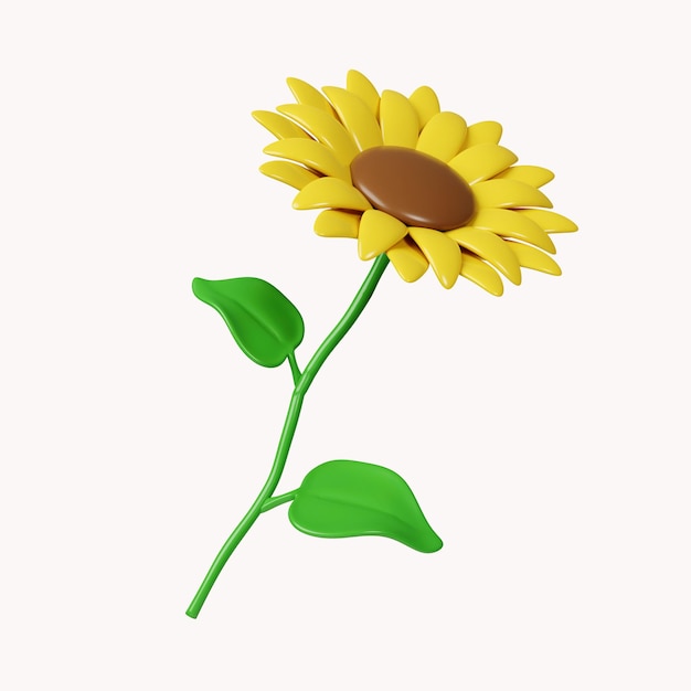 PSD 3d sun flowers icon isolated on white background 3d rendering illustration clipping path