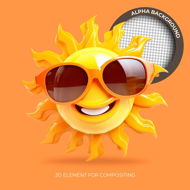 PSD 3d sun with sunglases