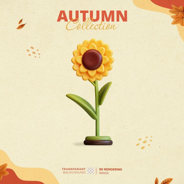 PSD 3d sunflower icon from hello autumn elements collection