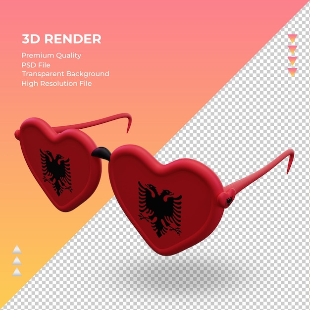 PSD 3d 선글라스 사랑 알바니아 플래그 렌더링 오른쪽 보기