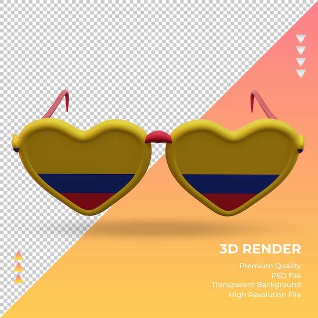 PSD gli occhiali da sole 3d amano la vista frontale del rendering della bandiera della colombia