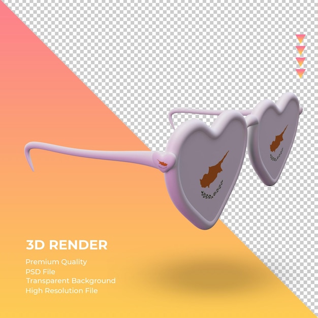 Gli occhiali da sole 3d adorano la vista a sinistra del rendering della bandiera di cipro