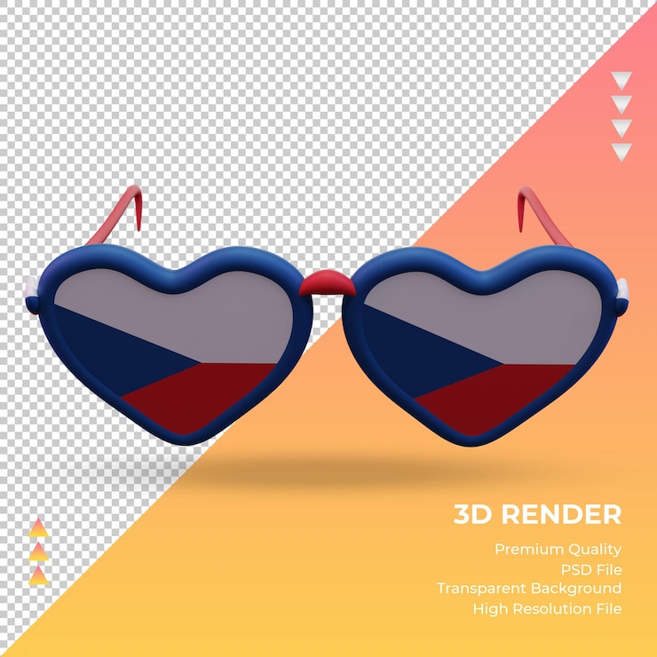 PSD 3d солнцезащитные очки любят рендеринг флага чешской республики вид спереди