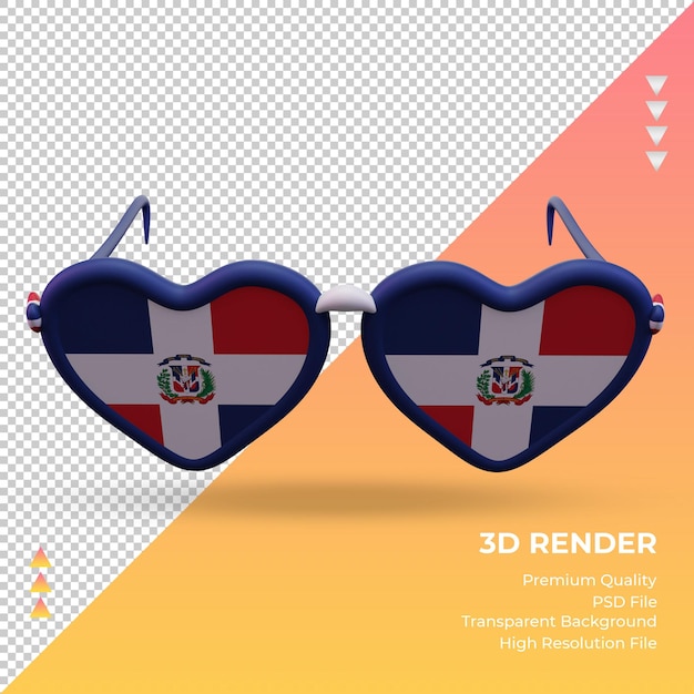 Gli occhiali da sole 3d amano la vista frontale del rendering della bandiera della repubblica dominicana