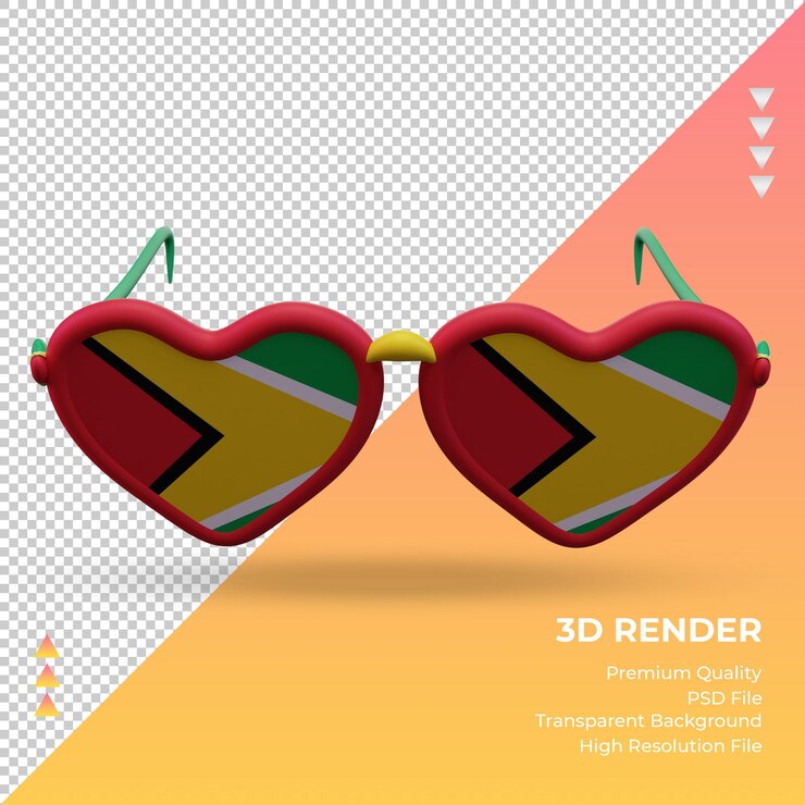 PSD 3d солнцезащитные очки любят рендеринг флага гайаны вид спереди