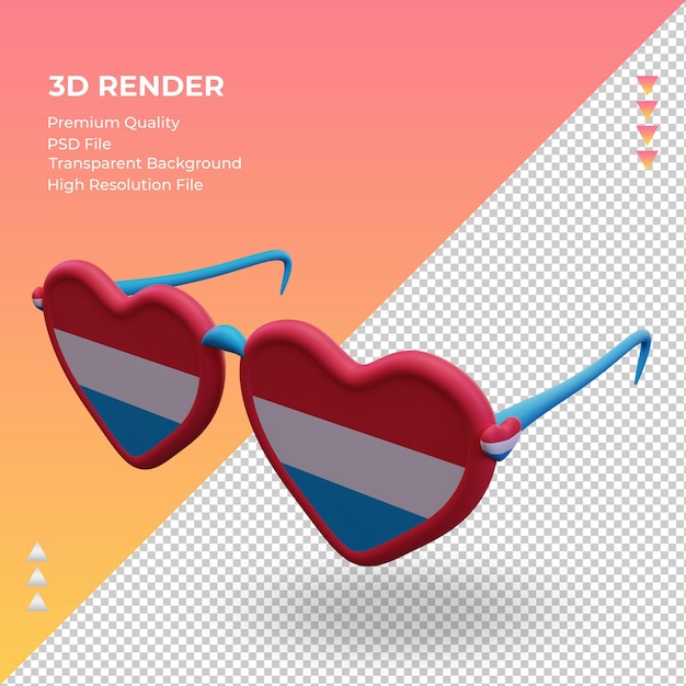 PSD 3d sunglasses love luxembourg flag rendering right view