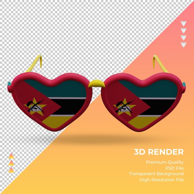 PSD 3d солнцезащитные очки любят рендеринг флага мозамбика, вид спереди